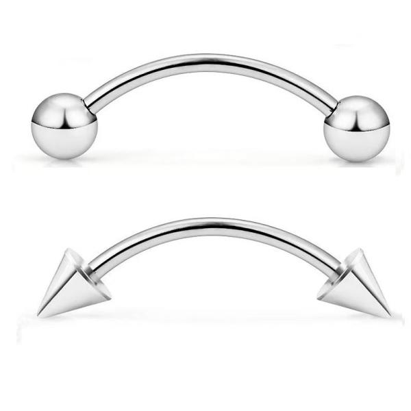 16G Polished Titanium Eyebrow Jewelry Gemmed Rail Eyebrow Clicker