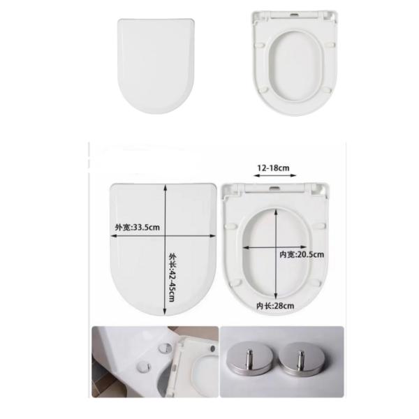 Белое D-образное мягкое закрытое крышко сиденья туалета с крышкой быстрого освобождения и двумя кнопками нажатия