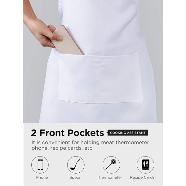 Adjustable White Polyester Apron Sublimation With 2 Pockets Waterdrop Resistant Cooking Kitchen Aprons For BBQ Painting
