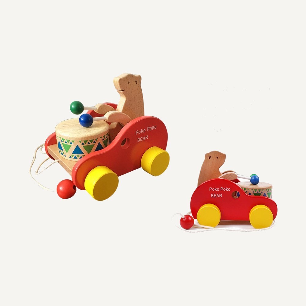 Wooden Bear Pull Along Drum Musical Toy