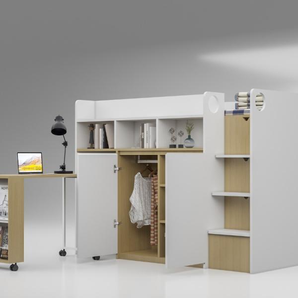 Cama de cama de madeira com guarda-roupa para o ensino médio 2000 x 1200 x 2120 mm