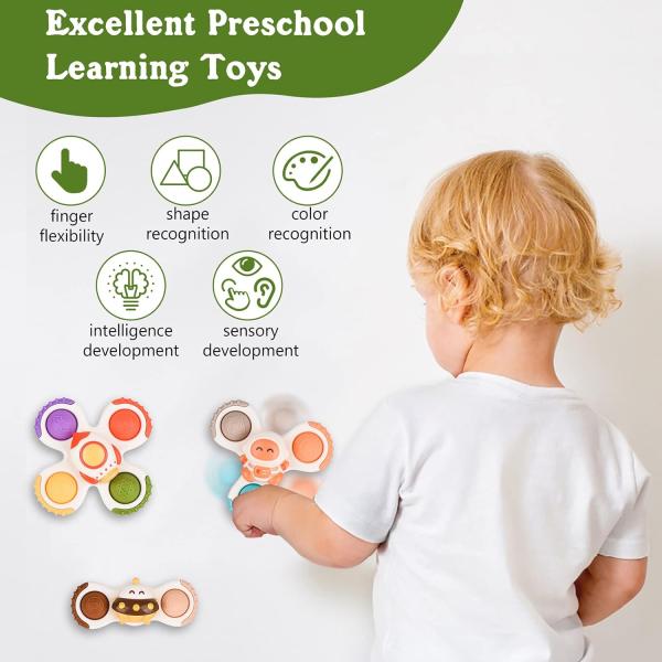 Unisex 3PCS Suction Cup Spinner Toys for Learning Sensory Toddlers 1-3 Baby Bath Ideal Gifts