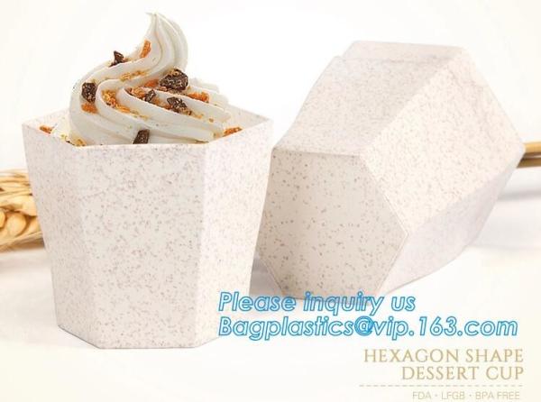 Wheat straw Compostable HEXAGON shape dessert cup,square wheat plastic dessert cup,Pla Plastic Disposable Corn Starch Cu