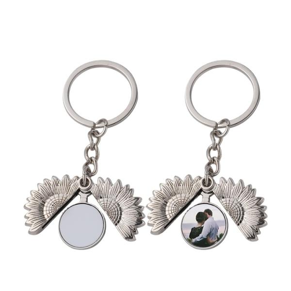Custom Blank Metal Keychain Openable Sublimation Sunflower Locket Key Chain Valentine's Day Gift