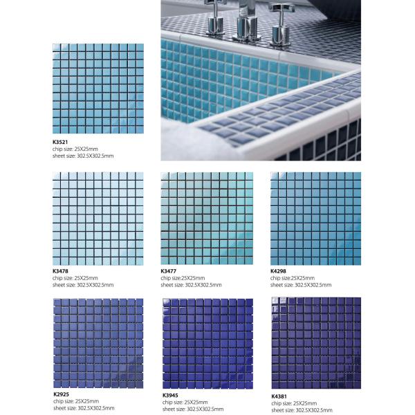 Glossy 6mm Ceramic Pool Mosaic Tiles Sky Blue White 300x300mm