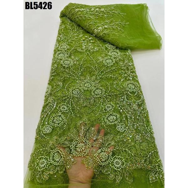 Luxury Pearl Lace Fabric Indian Handmade Beaded Sequin Embroidered Mesh Fabric For Dubai White Bridal Evening Gown