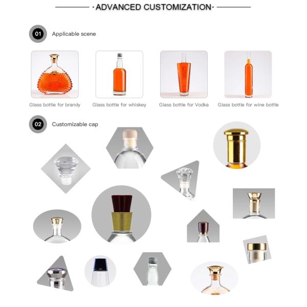 700ml 200ml 500ml 1 Liter Glass Cap Vodka Brandy Bottles for Clear Champagne Storage