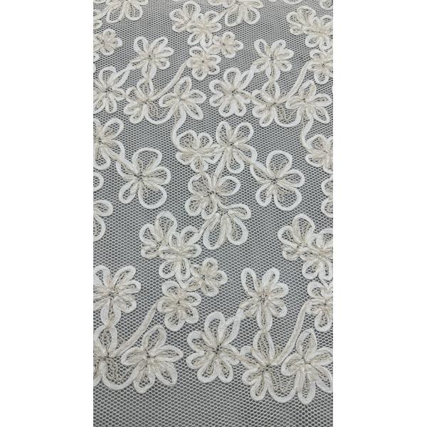 Luxury Corded Embroidered Lace Fabric Leafy Embroidery Fabric