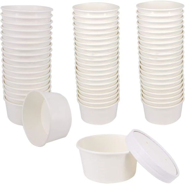4oz White Paper Soup Containers with Lids Disposable Paper Food Containers with Vented Lid Kraft Ice Cream Cake Dessert Cups Soup Bowl for Party Hot Food Fruit
