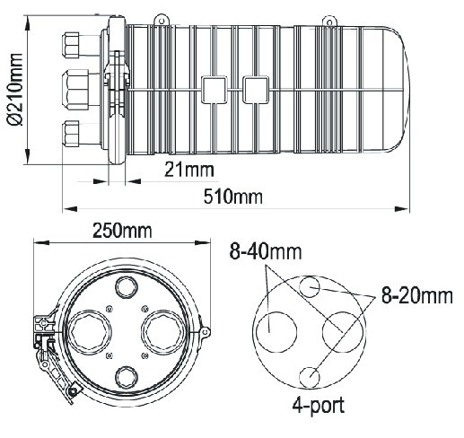 коробка замка для канатов волокна 510 * 250мм, коробка Сплиттер оптического волокна 4 портов с переходником СК