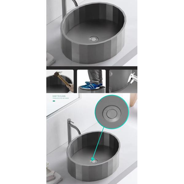 Oval Shaped Stainless Steel Vessel Bathroom Sinks With Matte Black Matte Grey Color