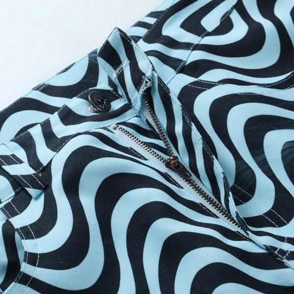 Summer Wave Pattern Ladies Casual Pants High Waisted Casual Trousers