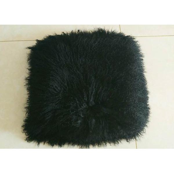 Mongolian fur pillow TIBETAN MONGOLIAN SHEEPSKIN FUR CUSHION BLACK - 45cm