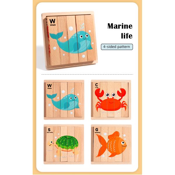 New Wooden Montessori 4 in 1 Animal Block Puzzle Toy Preschool Educational Toys Fine Motor Developmental for Baby Boys Girls