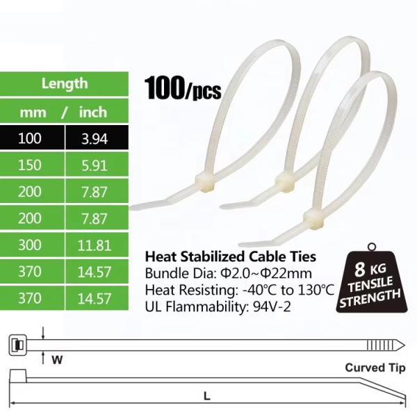 200mm Adjustable Self-Locking Plastic  Nylon Cable Tie Bracket  High-Temperature Nylon Cable Zip Ties