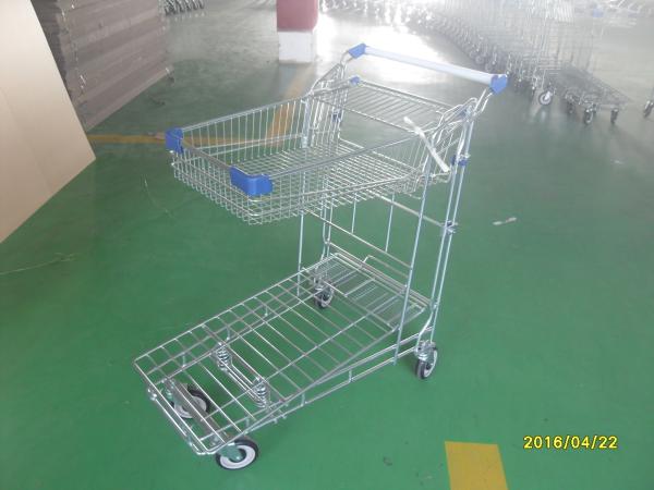 Foldable basket heavy duty metal trolley warehouse 4 swivel flat blue PU casters