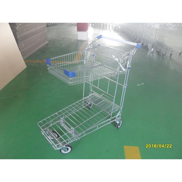 Foldable basket heavy duty metal trolley warehouse 4 swivel flat blue PU casters