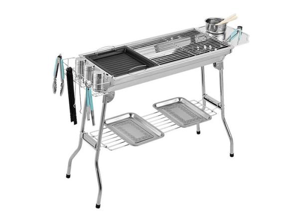 Stainless Steel Collapsible Charcoal Grills Table Top Tool Handle Folding Cooking Outdoor