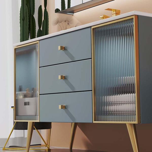 Lake Blue Plywood Cabinet Ceramic Basin Bathroom Vanities With LED Mirror