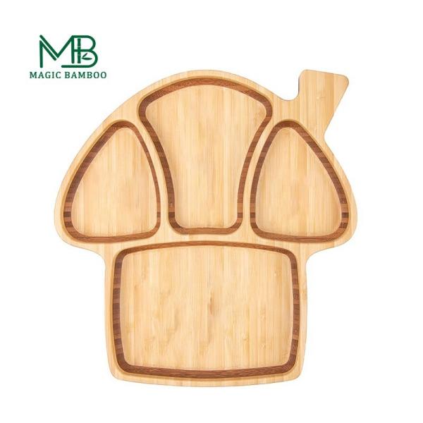 Cartoon Anti-fall Mushroom Shape Baby Bowl Food Bamboo Tray Set for Eco-friendly Meal