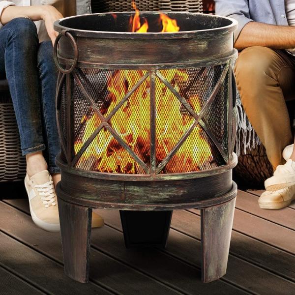Outdoor Wood Burning Barbecue Cast Iron Fire Pit Outside Patio Backyard Deck Heavy Duty