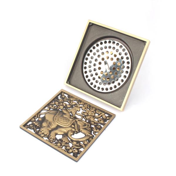 Removable Cover and Waste Water Strainer 4-Inch Square Brass Shower Drain for Washroom