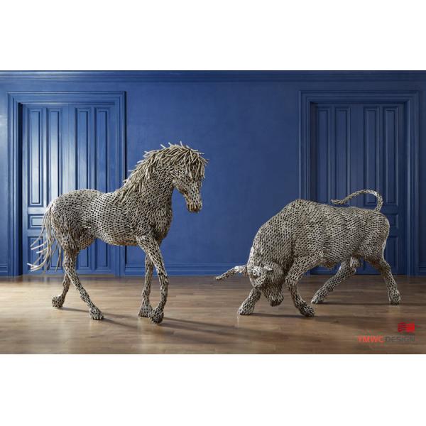 Custom Metal Animal Statues Modernistic Life-Size Stainless Steel Bull Pipe Sculpture