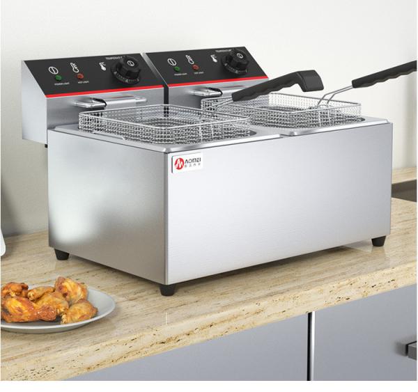 Protecção contra sobreaquecimento Máquina de fritura automática de 2 reservatórios e 2 cestos para equipamentos de restaurante