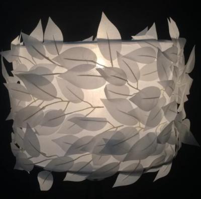 White Faux Linen Bedside Lamp Shades E26 Drum White Leaves D300