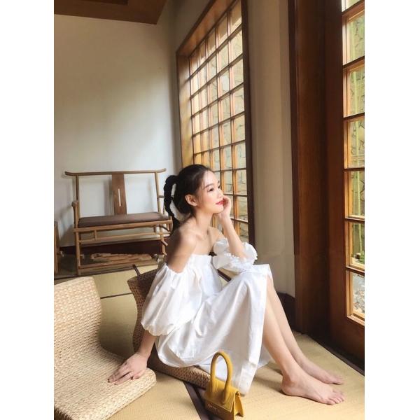 Cotton Linen Fabric Womens Vacation Dresses , Off Shoulder Tube Dress