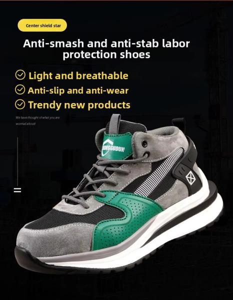 Steel Toe Mid-cut Pigskin And Flying Knit Safety Boots For OEM Security Work