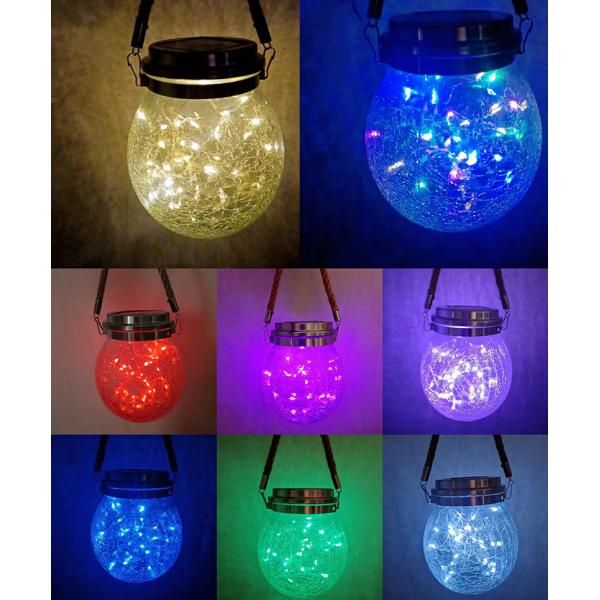 Crackle LED Solar Lights Patio Glass Hanging Lights Wishing Christmas Mason Jar Lights