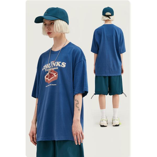 Spring And Summer Steak Meat Food Print Loose T-Shirt Short Sleeve 180g/m2
