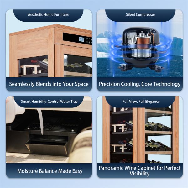 Sleek Design Solid Wood Frame Kitchen Wine Cooler with 60 Bottle Capacity