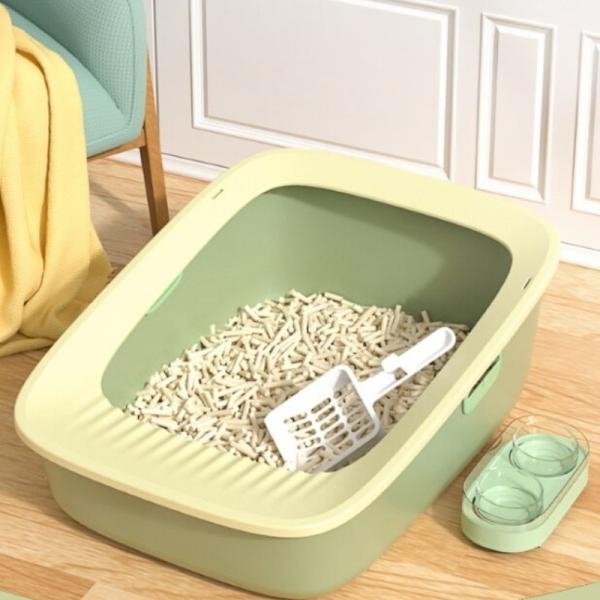 Litière pour chat rose semi-fermée verte 61 x 44 x 25 cm, bac à litière ouvert avec protection