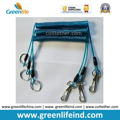 High Security Wire Reinforced Stretch Coil Lanyard with Quick Release Snap Hook and Split Ring