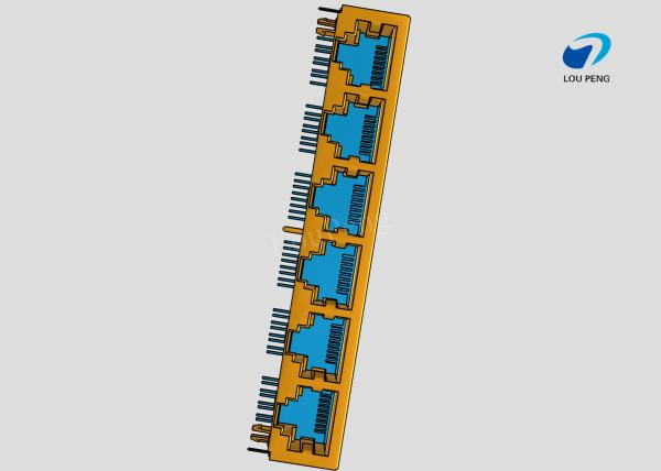 RJ45 6-port jack Cat.5 THT angled