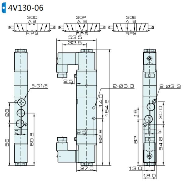 Airtac Type 4V130C-06 Solenoid Air Valve 3 Position 5 Port 1/8'' Pneumatic Control Valve