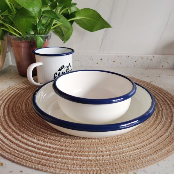 240g Custom Logo Enamel Carbon Steel Bowl Set 6cm 7cm 8cm 9cm 10cm 11cm 14cm 15cm Plain White Round Dinner Rice Soup