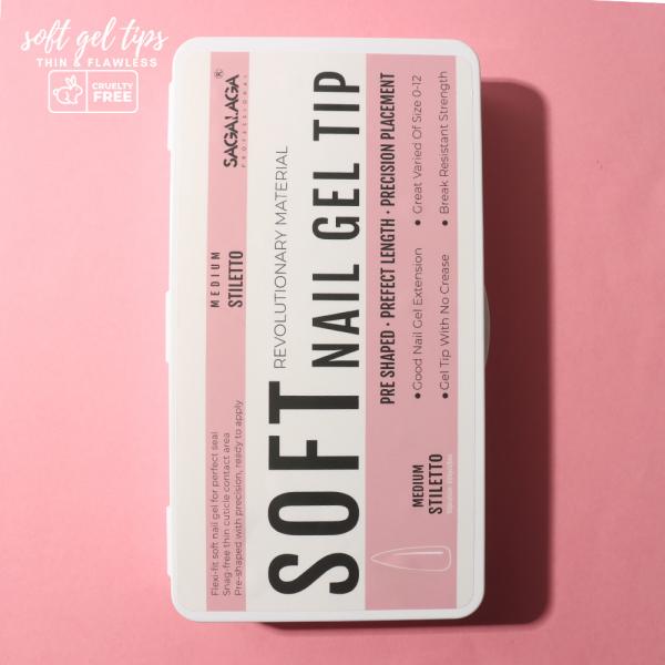 Selling Units Single item 500pcs Soft Gel Tips Customs Logo White Box 12 Size Medium Coffin and Almond Pre Buffed Tips for Extension