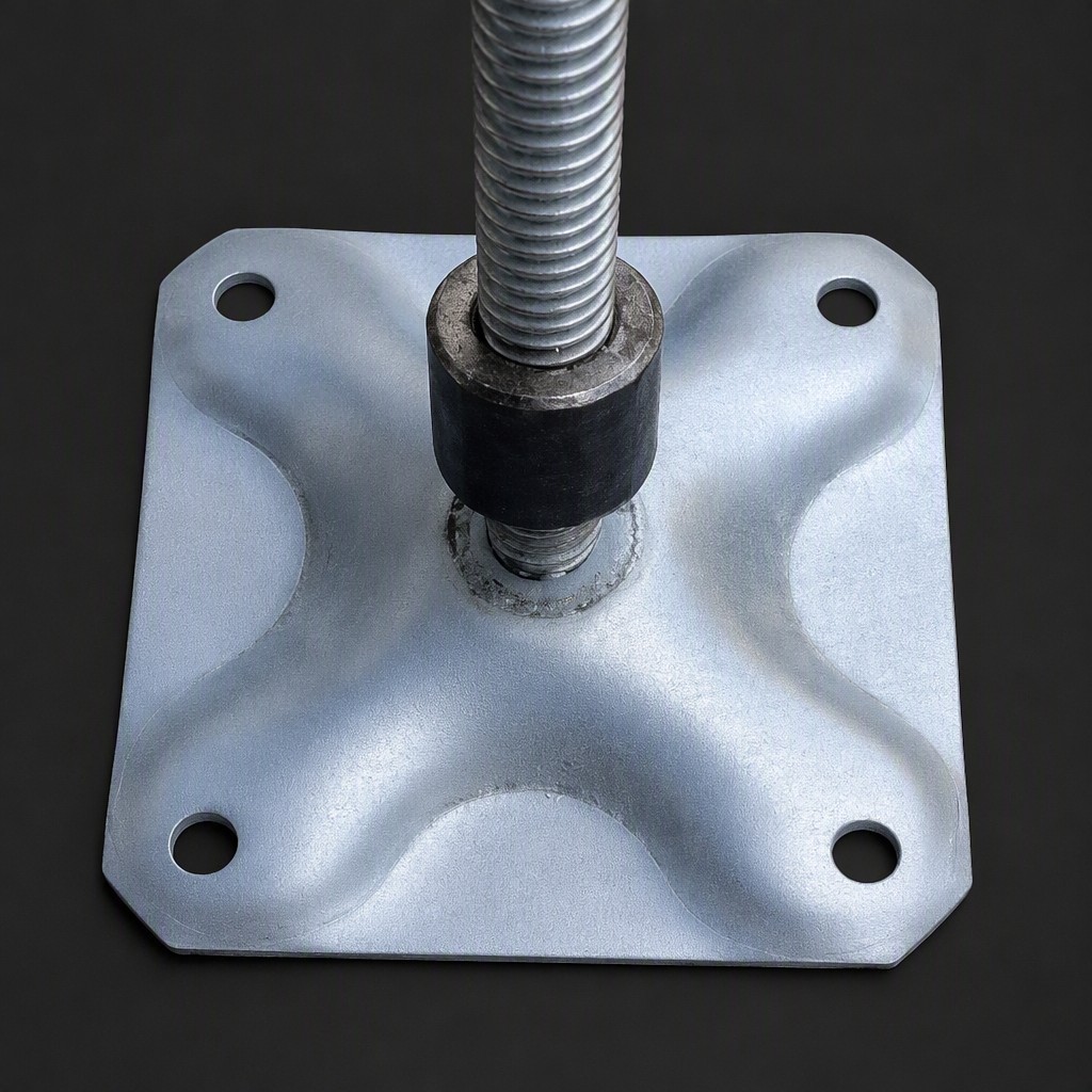 Q235 Steel Adjustable Screw Jack Leveling Foot with Galvanized X-Reinforced Base Plate for Truss Systems