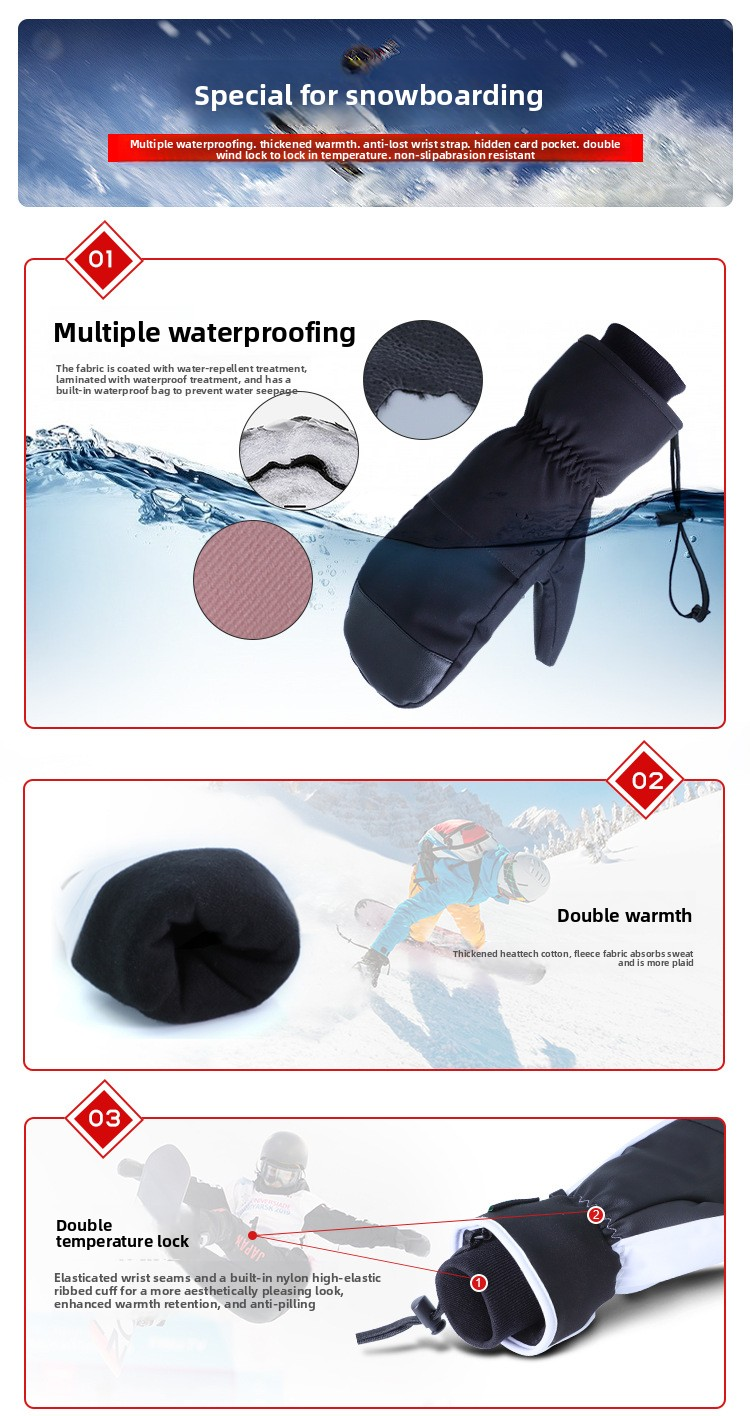 Winter Activities Ski Gloves Custom Logo Outdoor Waterproof Thermal Polyester Lightweight Full Finger Mittens Snowboarding