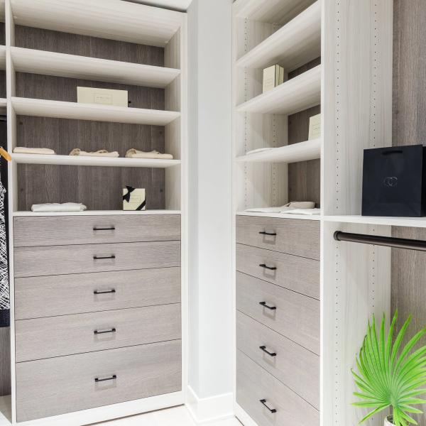 U Shape Matte Grey Melamine Walk Through Wardrobe Wooden Walk In Robe Storage