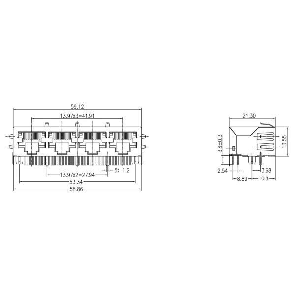 J8064E64NL без платы основания-T локальных сетей RJ45 Джек 100 порта СИД 1x4 вниз с LPJF46204CNL