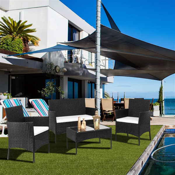 4 morceaux de meubles en osier de rotin ont placé l'ensemble extérieur imperméable de meubles de jardin