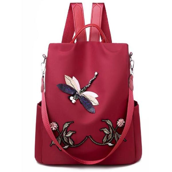 sac à dos de la mode des femmes de polyester de voyage de libellule de la broderie 3d
