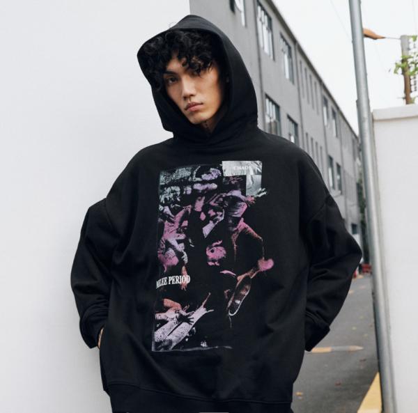 2021 New Styels  Black And Dark Brown Pullover Printed Casual Fleece Hoodies Custom Logo