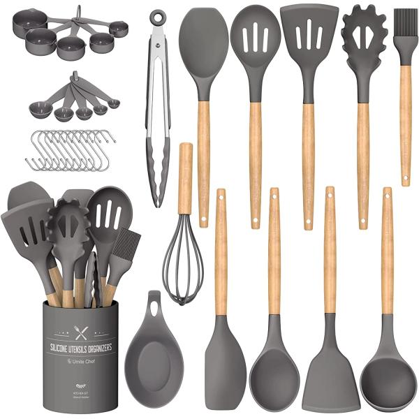 33 Piece Nonstick Cookware Set with Multicolor Frying Pans and Chinese Spatula Spoon