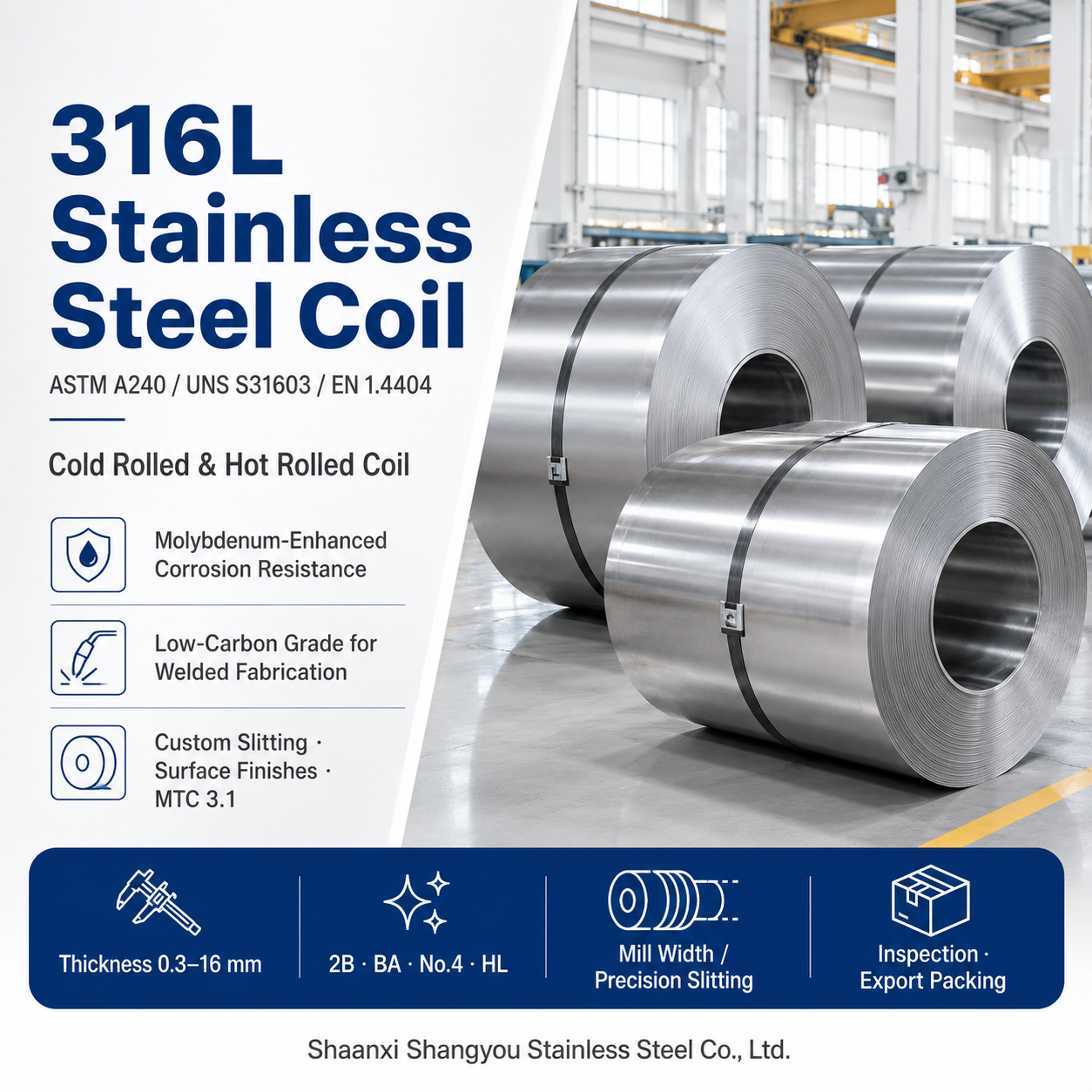 ASTM A240 316L 2B Finish Corrosion Resistant Stainless Steel Coil