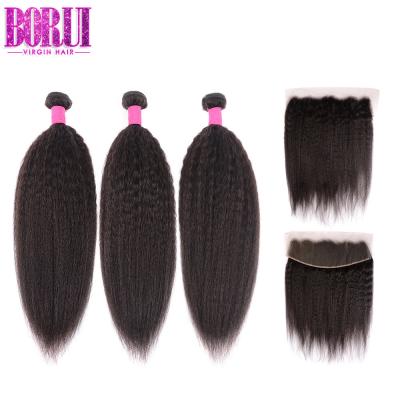 Virgin Malaysian Human Hair Weft With 13*4 Swiss Lace Frontal Kinky Straight Hair Bundle